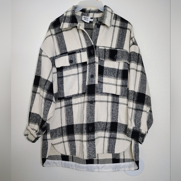 Princess Polly Monochrome Plaid Shirt Knit Jacket Flat Pockets Overcoat Sz  L/XL - Picture 6 of 14